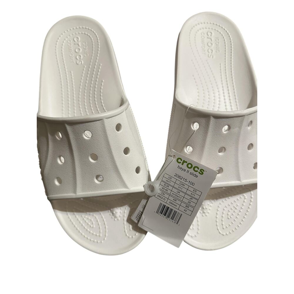 Crocs Baya II Slide Sandals Shoes Mens Size 11 Slip On White Comfort Casual - Picture 2 of 5
